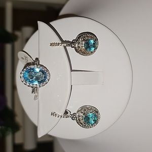 (NWT) Sky Blue Aquamarine 925 Silver Crystal CZ Jewelry Set
